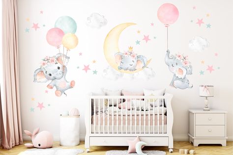 Sleeping Elephant, Elephant Decal, Elephant Wall Decor, Baby Room Wall Decor, Nursery Stickers, Elephant Stickers, Girl Decals, Girl Nursery Wall, Baby Room Wall