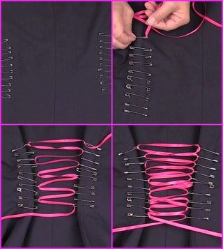 Safety Pin Corset, Corset Diy, Diy Cut Shirts, Diy Clothes Design, Diy Vetement, Diy Fashion Clothing, Recycled Fashion, Refashion Clothes, Clothing Hacks