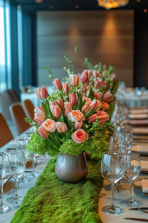 Colorful tulips and roses in vases on a decorated reception table. Unearth a treasure trove of vibrant and whimsical ideas to sprinkle your spring wedding with the season’s unique charm and charisma. Tulips Wedding Decoration, Tulip Wedding Theme, Tulip Wedding Decorations, Roses In Vases, Spring Wedding Decor Ideas, Tulips Wedding, Spring Wedding Decor, Wedding Flowers Tulips, Colorful Tulips