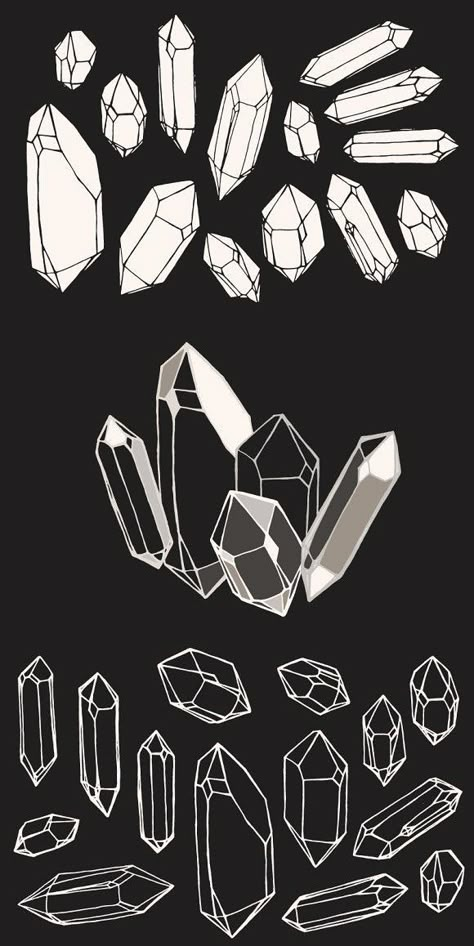 Crystals Drawing Reference, Crystal Horns Drawing, Quartz Crystal Drawing, How To Draw A Crystal, Amethyst Crystal Drawing, Crystal Graphic Design, Crystal Drawing Tutorials, How To Draw Gemstones, How To Draw Gems