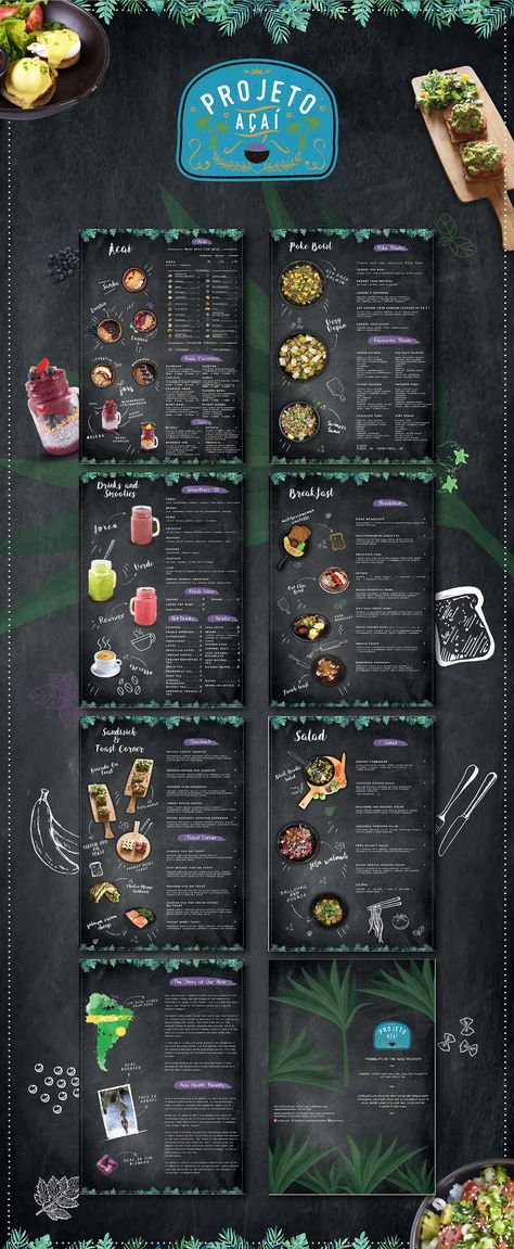 Acai Menu Design on Behance Acai Menu Design, Acai Bowl Menu Design, Chicken Menu Design, Chicken Menu, Backyard Inspo, Bee Art, Menu Design, Summer Drinks, Acai Bowl