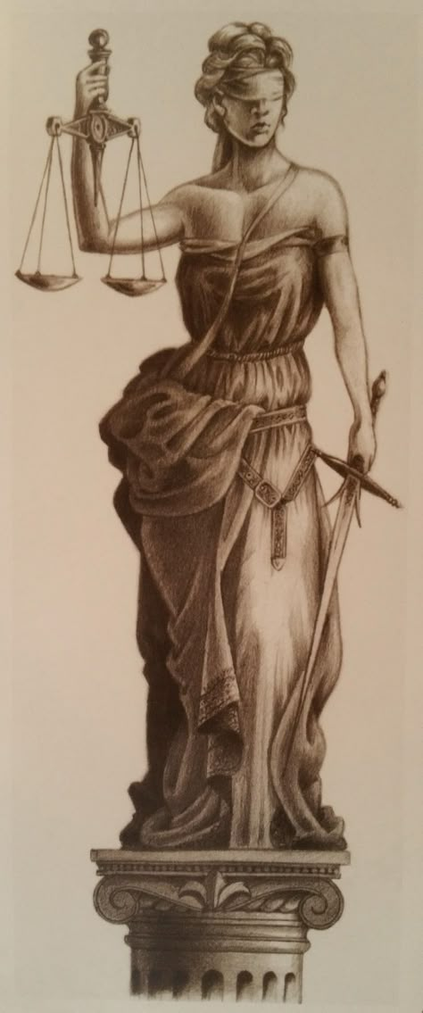 Justice Tattoo, Justice Statue, Goddess Of Justice, Statue Tattoo, Greek Mythology Tattoos, Lady Justice, Mythology Tattoos, Principles Of Design, Tarot Art