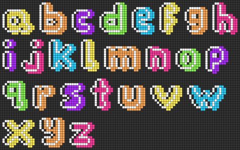 Alpha pattern #74426 variation #136279 | BraceletBook Perler Bead Letters Alphabet, Perler Bead Alphabet Patterns, Perler Bead Letter Patterns, Plastic Bead Crafts, Pixel Font, Graph Paper Drawings, Cross Stitch Fonts, Cross Stitch Letters, Graph Paper Art