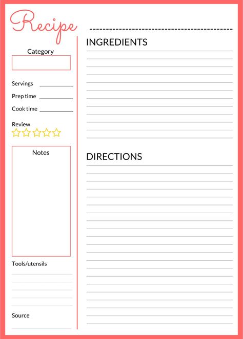 How To Read A Recipe Worksheet, Recipes Printable Free Templates, Cookbook Recipe Template, Note Book Page Design, Cook Book Template Free Printable, Cookbook Template Printables Free, Recipe Blank Printable, Blank Recipe Cards Free Printables, Diy Recipe Book Ideas Templates