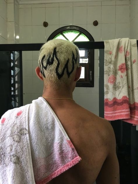 Dyed Hair Shaved Head, Men’s Bleached Hair With Designs, Buzz Dye Designs, Designed Buzzcut, Bald Head Designs Men, Dyed Pattern Buzzcut, Buzz Colored Hair, Men’s Buzz Cut Dyed, Buzz Head Dyed