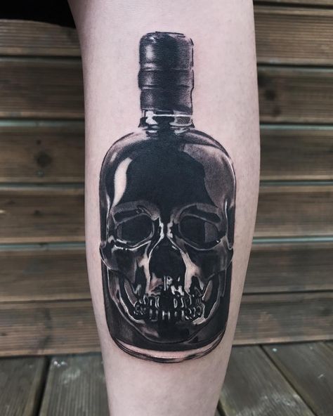 Skull absinthe bottle tattoo Absinthe Bottle, In A Bottle Tattoo, Arte Hippy, Trippy Tattoo, Skull Art Tattoo, Bottle Tattoo, Skeleton Tattoos, The Lovers, Absinthe