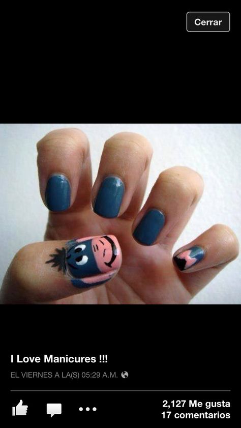 Eeyore FB Comic Nail Art, Disney Themed Nails, Disney Nail Art, Disney Nail Designs, Disney Nail, Nail Art Disney, Disney Nails, Art Disney, Fabulous Nails