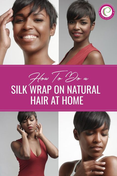 A silk wrap is known as a common way of straightening natural hair. Many women don't opt to do a silk wrap as it involves the use of heat tools. In this post, however, you'll learn how to do a silk wrap on natural hair without damaging it! Click to continue. Silk Wrap Hairstyles, Type 4c Hairstyles, Straightening Natural Hair, Silky Smooth Hair, Natural Hair Care Tips, Scalp Care, Moisturizing Shampoo, Silk Wrap, Hair Wraps