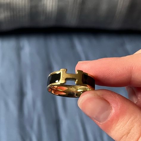 Hermes gold and black ring Hermes Ring Gold, Hermes Rings, Hermes Jewelry Ring, Gold And Black Ring, Hermes Ring, Bday Gift, Hermes Jewelry, Black Ring, Fit Ideas