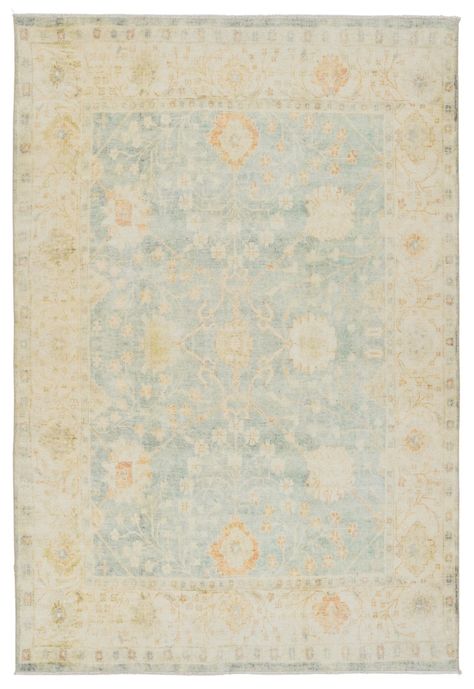 The Boheme collection brings vintage inspiration to life with ornate, worldly designs and a timeless distress effect. The Lovato area rug boasts a Persian-inspired floral pattern, short fringe and detail-rich border in light blue, pastel green, yellow, orange, and cream colorway. This zero-pile rug is printed on cotton Jaipur Rugs, Jaipur Living, Short Fringe, Blue Pastel, Vintage Inspiration, Green Area Rugs, Green Tones, Yellow Rug, Pile Rug