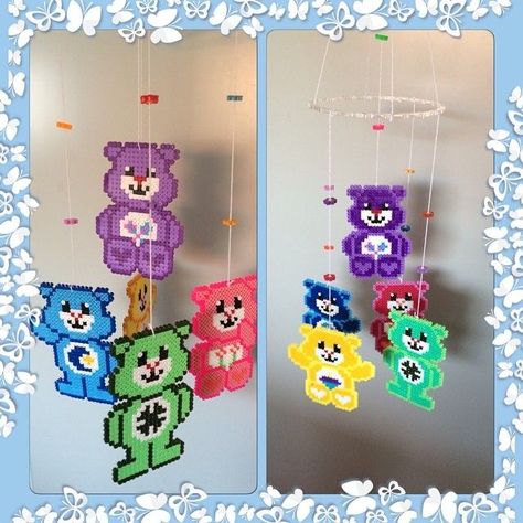 Care Bears mobile hama beads by lulupigen90 | CARE BEARS ... Hama Beads Design, Melty Beads, Hama Beads Patterns, Melting Beads, Iron Beads, Plastic Canvas Crafts, Perler Beads Designs, Perler Patterns, Perler Bead Art