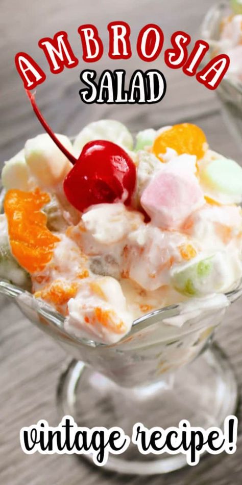 Recipes With Canned Fruit, Easy Ambrosia Salad, Fruit Cocktail Salad, Picnic Salad Recipes, Ambrosia Salad Recipe, Gluten Free Cocktails, Picnic Salad, Ambrosia Recipe, Ambrosia Fruit Salad