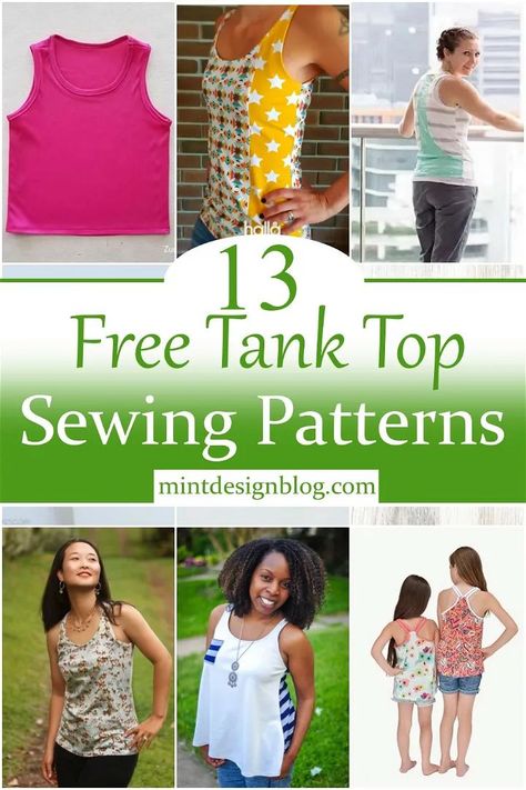 Free Top Sewing Pattern Women, Easy Tops To Sew For Women How To Make, Free Tank Top Pattern Sewing, Tank Top Sewing Pattern Free, Free Tank Top Pattern, Top Patterns For Women, Womens Tank Top Pattern, Tank Top Patterns, No Sew Tank