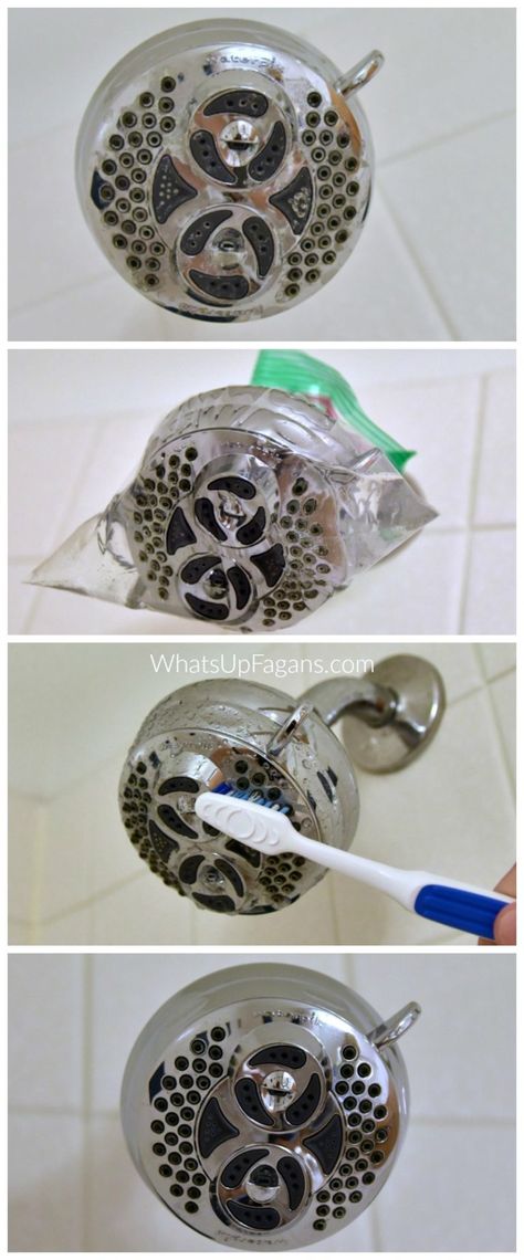 How to easily clean bathroom shower faucet spray head with vinegar soak and scrub!! Clean Bathroom Grout, Shower Head Cleaner, Arm And Hammer Super Washing Soda, Cleaning Shower Head, Vinegar Cleaner, Clean Shower, Cleaning Faucets, Bathroom Shower Faucets, Hard Water Stain Remover