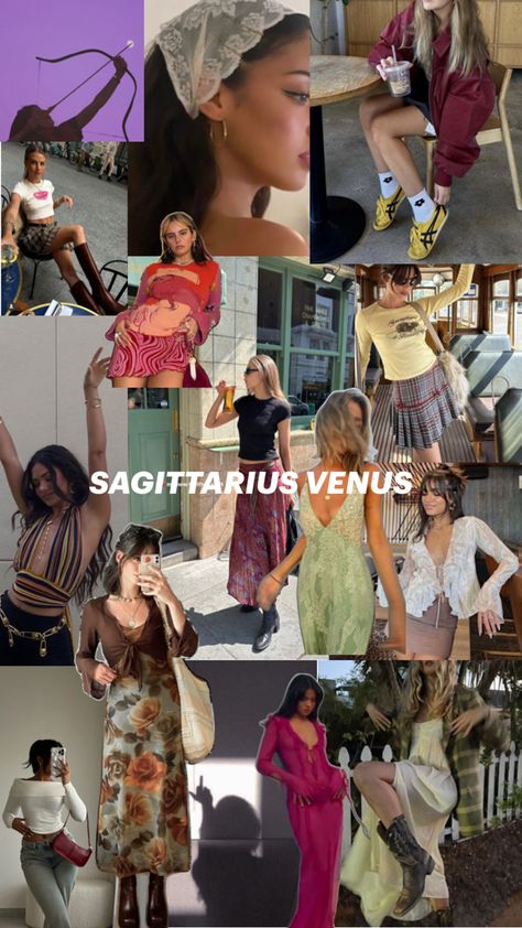 Moodboard, Venus in Sagittarius aesthetic Venus In Sagittarius, Sagittarius Style, Sagittarius Aesthetic, Venus Clothing, Venus Fashion, Sagittarius Scorpio, Mood Board Fashion, Cute Simple Outfits, Aesthetic Outfits