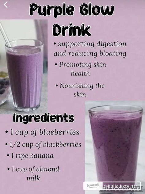 Glow Up Smoothie Recipes, Fruit Smoothie Recipes Healthy, Homemade Cookbook, Easy Healthy Smoothies, Smoothie Recipes Healthy Breakfast, Smoothie Drink Recipes, Refreshing Drinks Recipes, Healthy Drinks Smoothies, Quick Recipes Snacks