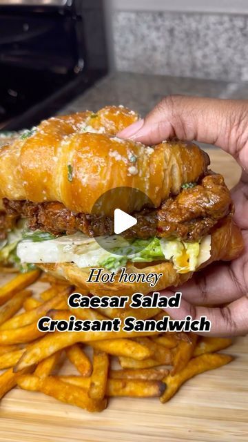 Crispy Chicken Caesar Salad On Croissant, Chicken Cesar Croissants, Crispy Chicken Caesar Salad On A Croissant, Hot Honey Chicken Caesar Salad, Crispy Chicken Ceasar Salad Sandwiches, Chicken Caesar Croissant, Chicken Caesar Sandwich Recipes, Chicken Ceaser Croissant Sandwich, Chicken Ceaser Croissant