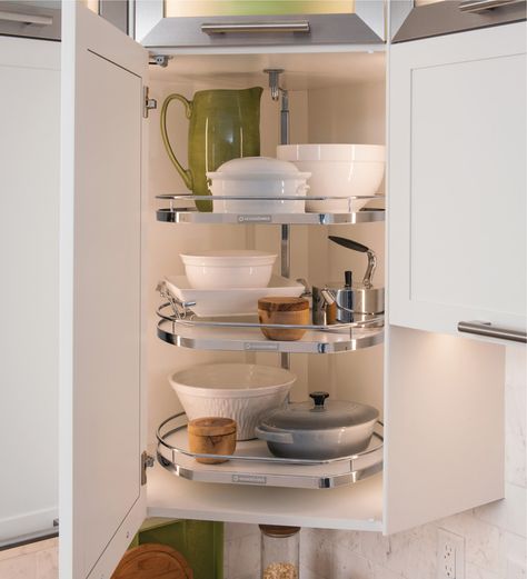 Twister Set, Melamine, Two or Three-Tray, for Upper Cabinets - in the Häfele America Shop Kitchen Cabinets Height, Corner Cabinet Solutions, Blind Corner Cabinet, Corner Storage Cabinet, Corner Kitchen Cabinet, Frameless Cabinets, Chrome White, Kitchen Cabinet Pulls, Kitchen Corner