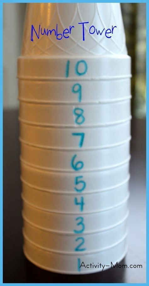 Dec 11, 2018 - Make these DIY Number Towers for your preschooler! Write the numbers 1-10 on styrofoam cups. Use these cups for different types of learning challenges. Prek Math, Teaching Numbers, Number Activities, Skip Counting, Numbers Preschool, Number Recognition, Math Activities Preschool, Math Numbers, Play Based