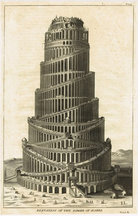 Tower of Babel book plate etching, dating from 1732. Its 35.5cm x 28cm and the etched area is 31cm x 22cm. This is an original print, nearly 300 years old. Condition: In good condition but it has been cut down, would have originally been on a much larger sheet of paper. Tower Of Babel Drawing, Poetry Exhibition, Babel Book, Babel Tower, The Tower Of Babel, Personal Investigation, Tower Of Babel, Engraving Printing, Portfolio Ideas