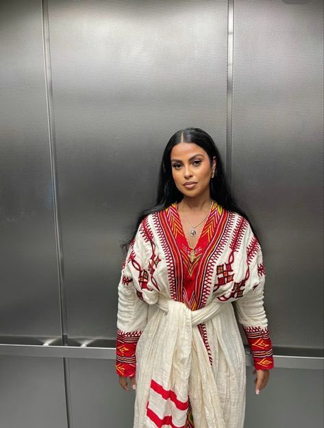 Red Habesha Kemis, Ethiopian Women Fashion, Habesha Kemis Modern, Habesha Kemis Ethiopian Dress, Ethiopian Dresses, Eritrean Clothing, Ethiopian Wedding Dress, Ethiopian Fashion, Eritrean Dress