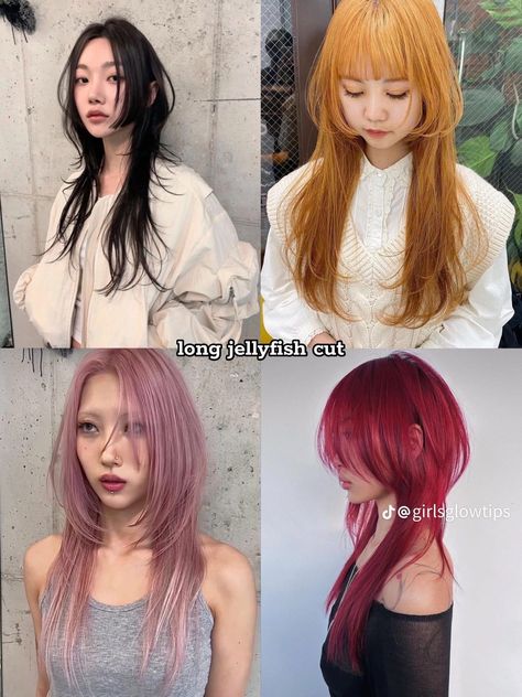 Jellyfish Haircut, Hairstyles For Layered Hair, Hair Dye Colors, Asian Hair, Long Hair Cuts, Layered Hair, Hair Designs, Outfits Aesthetic, Jellyfish