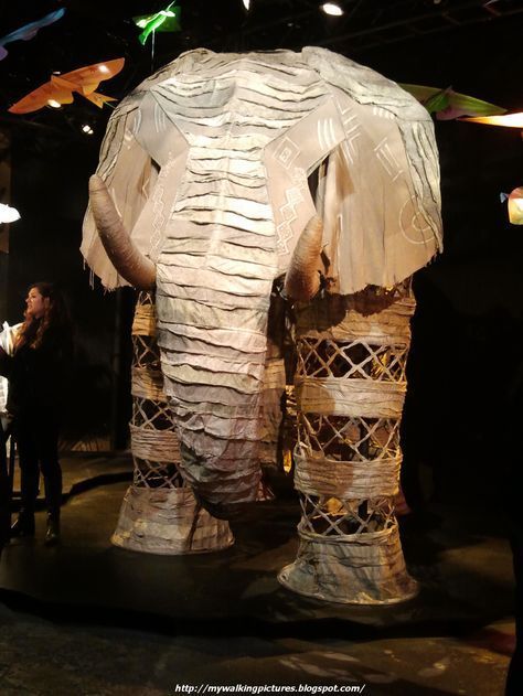 The Elephant costume from the Broadway production of The Lion King. Four actors move the elephant across the stage, one in each foot. #Costumes #Broadway Lion King Play, Lion King Show, Elephant Costume, Lion King Costume, Lion King Musical, Lion King Jr, Lion King Broadway, Elephant Costumes, Book Costumes