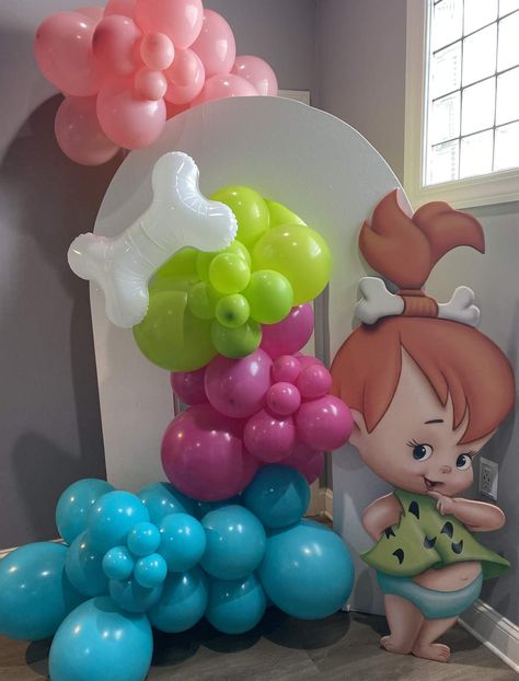 Yabba Dabba Doo! | CatchMyParty.com Pebbles Centerpieces, Yabba Dabba Two Birthday Girl, Pebbles Flintstone Party, The Flintstones Party Ideas, Pebbles Birthday Party Ideas, Yabba Dabba Two Birthday, Pebbles Birthday Party, Flinstones Birthday Party, Flintstone Theme