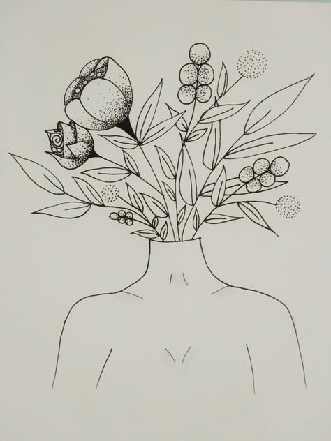 Original design by Sarah Maqboub  #Head #Body #Flowers #InstaDrawing #Dessin #Passion Head Of Flowers Drawing, Human Flower Art, Flower Head Sketch, Plants Coming Out Of Head Drawing, Head Flowers Drawing, Flower Head Illustration, Flowers Coming Out Of Head Painting, Flower Lady Drawing, Flowers Growing Out Of Head Drawing