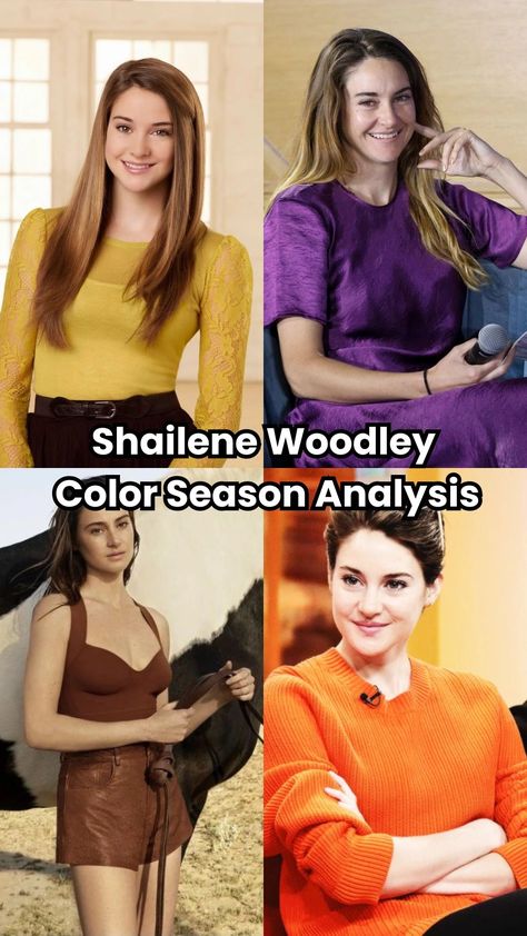 Is Shailene Woodley a True Spring or True Autumn? Explore her color season and see how her features influence the analysis. Visit Four Seasons Studio. Seasonal Color Palette Analysis, Emma Watson Color Analysis, Color Season Analysis, True Autumn Color Palette, Season Analysis, Body Shape Guide, Rich Brown Hair, Colour Season, Autumn Color Palette