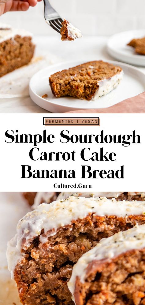 This is my new favorite way to utilize my sourdough starter! Making banana bread with sourdough starter adds a deep, rich flavor and fluffy texture. This carrot cake sourdough banana bread incorporates shredded carrots and warm spices for a fun autumn flavor. #banana #bread #carrot #cake Sourdough Carrot Bread, Bread With Sourdough Starter, Sourdough Carrot Cake, Carrot Cake Banana Bread, Sourdough Banana Bread, Making Banana Bread, Sourdough Banana, Vegan Bread Recipes, Tuscan Cooking