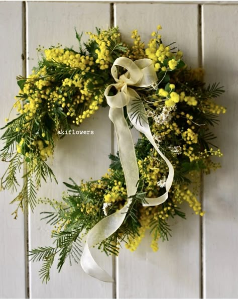 Wreath Workshop, Hello March, Spring Yellow, Fields Of Flowers, Wreath Flower, Floral Composition, Yellow Home Decor, Wreath Spring, Flower Decor