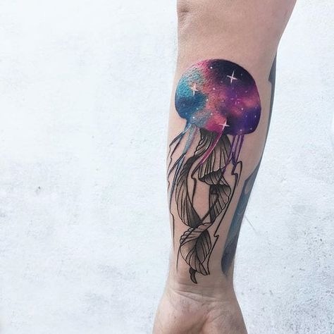 Galaxy Overlay, Space Jellyfish, Taz Tattoo, Fandom Tattoos, Jellyfish Tattoo, Galaxy Tattoo, Book Tattoo, Piercing Tattoo, Jellyfish