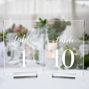 5x7 Inch Wedding Table Numbers 1-10 with Stands- JINMURY Clear Acrylic Table Numbers Printed Calligraphy Font, Acrylic Sign Wedding Table Numbers with Holder Base for Wedding Party Reception Flower Bouquet Station, Bouquet Station, Wedding Guest Table Decor, Guest Table Decor, Acrylic Sign Wedding, Clear Acrylic Table, Reception Place Cards, Wedding Party Reception, Custom Table Numbers