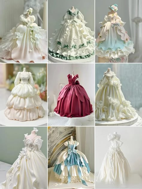 Barbie Dress Cake Ideas, Dress Cake Ideas, Regency Cake, Fondant Dress Cake, Barbie Dress Cake Tutorial, Princess Dress Cake Pour, Dolly Varden Cake, Barbie Dress Cake, Miniature Bride Dress