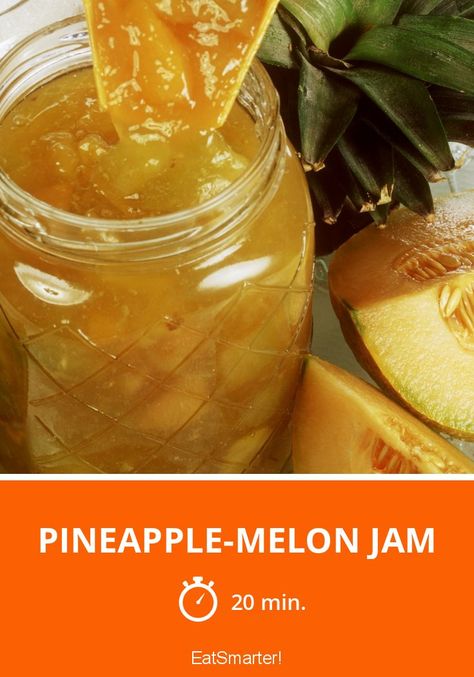 Pineapple-Melon Jam - quick recipe - simple dish - A recipe idea by EAT SMARTER | Pressure cooking, Fruit #tropicalfruit #recipes Honeydew Melon Recipes, Melon Jam, Watermelon Jam, Pickled Recipes, Melon Recipes, Easy Jam, Sweet Sauces, Food Preserving, Pineapple Jam