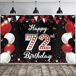 JOYKY Happy 72nd Birthday Banner, Red Black Happy 72nd Birthday Party Decorations for Men Women, 72 Year Old Birthday Supplies Backdrop Décor, 5.9 X 3.8 Fts Happy 72nd Birthday, 72 Birthday, Birthday Supplies, Backdrop Decorations, Birthday Banner, Birthday Party Decorations, Black And Red, Birthday Cards, Party Decorations