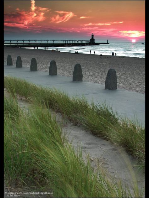 Michigan City Indiana.....sunset at the lighthouse. Indiana Sunset, Indiana Beach, Michigan Lighthouses, Michigan City Indiana, Lighthouse Pictures, Michigan City, Ohio River, The Lighthouse, Dream Board