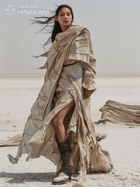 Desert Clothes Aesthetic, Ecopunk Outfit, Monochromatic Outfit Beige, Desert Aesthetic Outfit, Desert Cyberpunk, Desert Style Fashion, Dystopian Aesthetic Clothes, Dunes Outfit, Dune Costumes