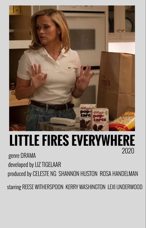 Little Fires Everywhere, Minimalist Polaroid Poster, Polaroid Posters, Polaroid Poster, Colored Curly Hair, Fav Movies, Kerry Washington, Reese Witherspoon, Watch List