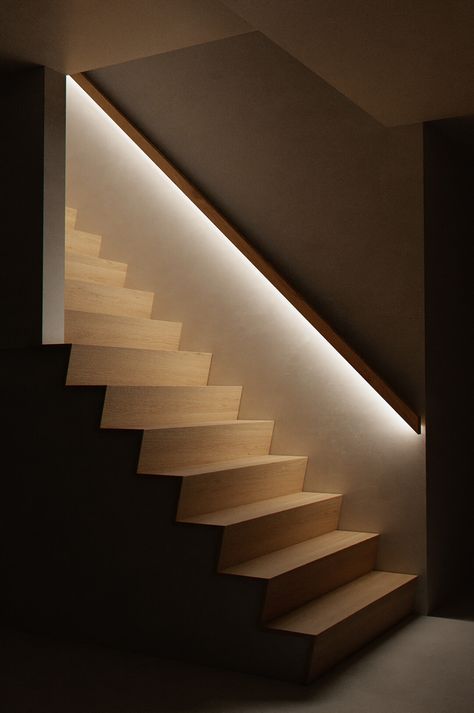 Black Stairs With Lights, Architecture Stairs, Interior Render, Black Stairs, Stairwell Lighting, Stair Lighting, Modern Stairs, Architecture Graphics, Interior Stairs