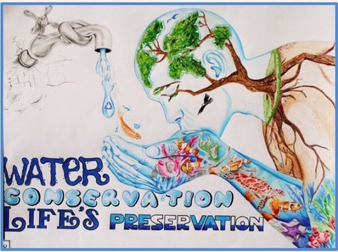 Lion Painting Acrylic, Water Conservation Poster, Save Water Drawing, Save Water Poster Drawing, Water Preservation, Save Water Poster, Earth Day Drawing, Earth Day Posters, Environment Painting