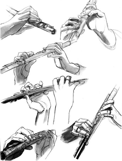 Flute Pose Reference, Flute Reference, Flute Pose, Flute Art, Flute Tattoo, Flute Drawing, Band Jokes, Flute Sheet Music, Music Drawings