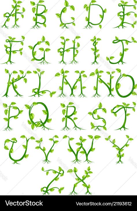 Plant Alphabet, Decorative Alphabet, Letter Vector, Text Art, Plant Art, Alphabet Letters, All About Plants, Green Plants, Lettering Alphabet