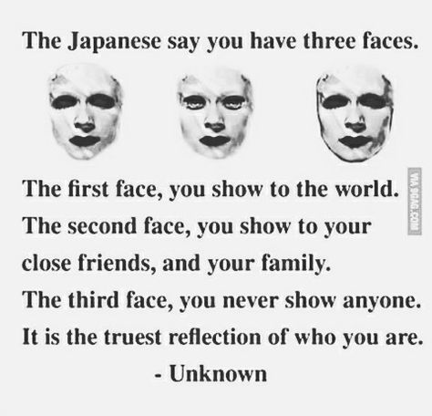 Japanese Three Faces Tattoo, Japanese 3 Faces Tattoo, Three Faces Tattoo, Japan Symbol, Face Tats, Face Quotes, Different Faces, Japanese Quotes, Writing Tattoos