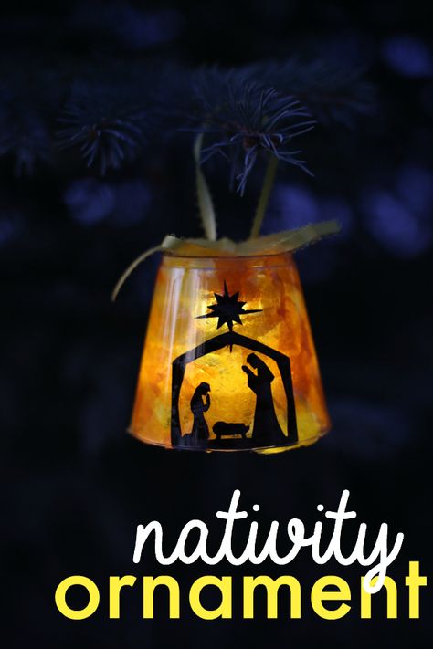 Lighted Nativity Ornament:  Such a beautiful Christmas craft for kids and a way to display the reason for the season! Christmas Vbs, Ccd Activities, Religious Christmas Crafts, December Lessons, Christmas Sunday School, Advent Crafts, Diy Nativity, Christmas Church, Christmas Crafts For Kids To Make