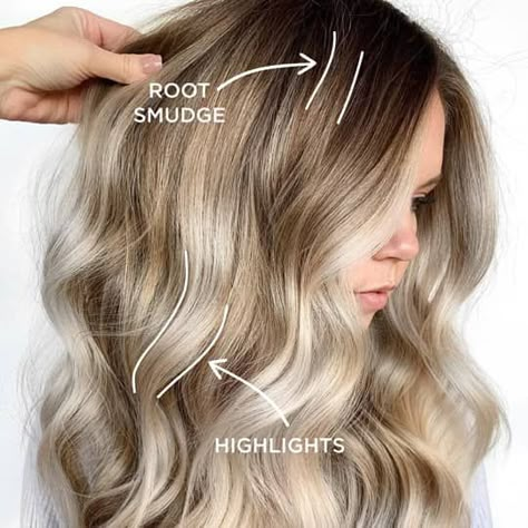 Popular Hair color techniques, root smudge and highlights Brunette To Blonde Root Melt, Hair Color Trends For Blondes 2023, Root Smudge Highlights, Highlights With Root Melt, Root Smudge Balayage, Blond Root Melt, Blonde Highlight Root Smudge, Highlight With Root Smudge, Blond Root Smudge