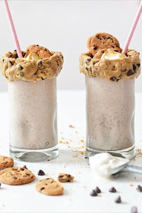 Chocolate Chip Cookie Dough Milkshake Cookie Dough Milkshake Recipe, Cookie Dough Milkshake, Cookie Milkshake, Peanut Butter Ice Cream, Milkshake Recipe, Milkshake Recipes, Chocolate Chip Cookie Dough, Dog Treat Recipes, Milkshakes