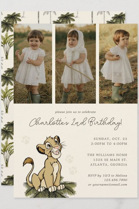 🏷️$2.09 📢Save 20% on Your First Order 🎁 Celebrate your little lion's birthday with these adorable Lion King photo collage invitations! Featuring Simba and his friends from the Pride Lands, these invitations are perfect for a wild and fun celebration. Personalize them with your favorite photos of your child and invite your guests to join in the roar-some fun! 🔥 #disneylionkinginvitation #birthdayparty #photocollage #simba #cubbirthday #disneybaby #partyinvite #personalizedinvitation #celebra Lion King Photo, Disney Birthday Invitations, Lion King Photos, Lion King Invitation, Collage Invitation, Lion Birthday, Lion King Birthday, Birthday Photo Collage, King Photo