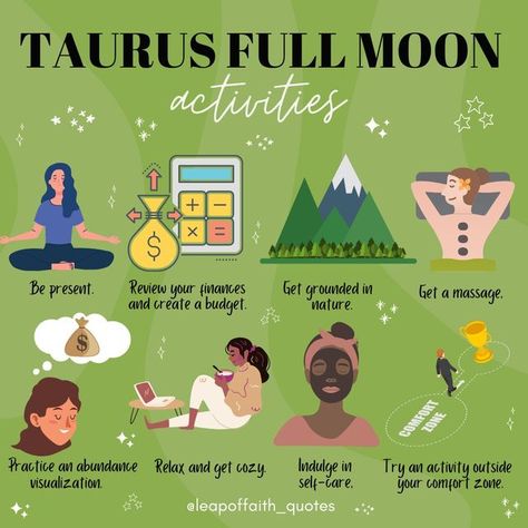 Leap Of Faith - Astrology 🔮🌙 on Instagram: "TAURUS FULL MOON THEMES FOR ELEMENTS // Follow @leapoffaith_quotes 🔮🌙 #fullmoon #fullmoonintaurus #fullmoonritual #fullmoonrituals #fullmoonmagic #fullmoonenergy #fullmoonblessings#fullmoonceremony #fullmoonbeginnings #fullmoonaffirmations #fullmoonvibes #astrologylovers #astrologylife #astrologyupdates #astrologyzone #astrologyposts #astrologer #astrology #zodiac #horoscope #zodiacsigns #astroworld #zodiacposts #astrologysigns #astrologyfacts #ast Full Moon Activities, Full Moon Taurus, Taurus Full Moon, Moon Taurus, November Full Moon, Moon Activities, Moon Energy, Taurus Moon, Wiccan Magic